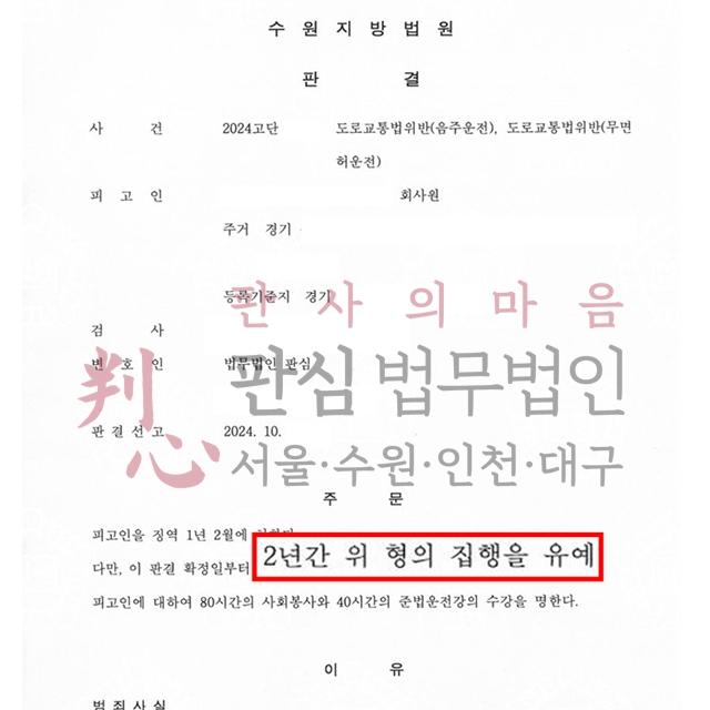 [집행유예] 음주2진/무면허 | 윤창호법 적용 및 무면허운전으로 적발된 사건, 집행유예